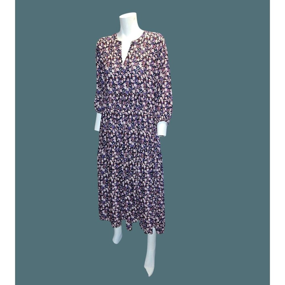 Easel Floral Midi Dress V-Neck Tiered Loose Fit Cottagecore Prairie Women S